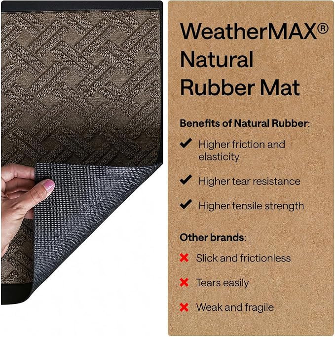 GORILLA GRIP 100% Waterproof All-Season WeatherMAX Doormat, US Designed Natural