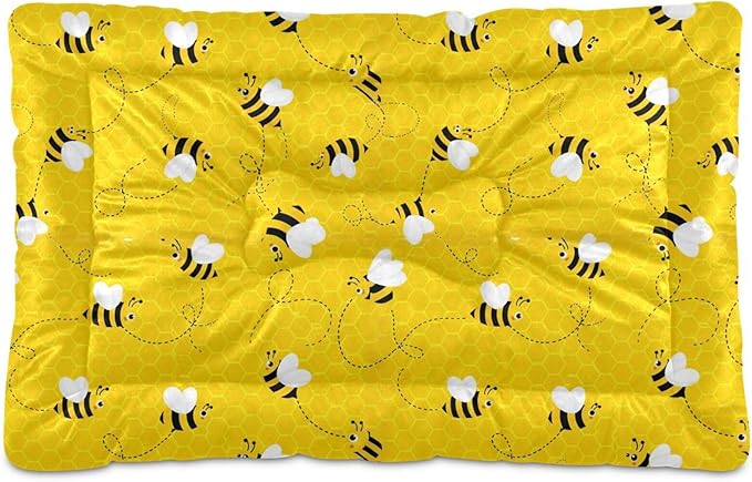 Emelivor Bees Yellow Dog Cat Bed Washable Crate Pet Bed Anti-Slip Comfortable Durable Dog Crate Bed for Large Medium Small Dogs Cat, 24x18in