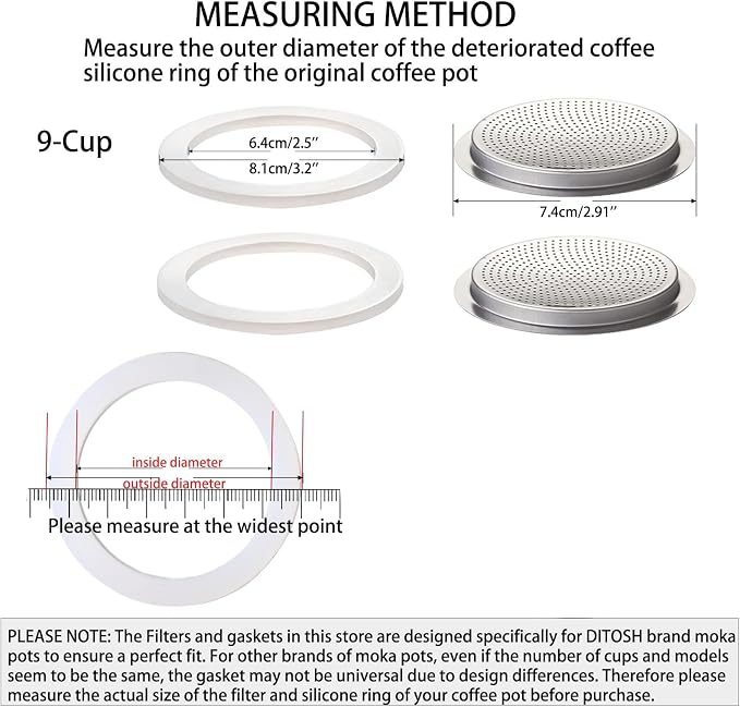 2 Pcs Filter with 3 Pcs Silicone Gasket Seals