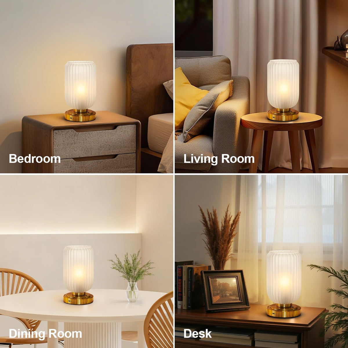 LightRound Cordless Table Lamp for Bedroom, Touch Stepless Dimmable