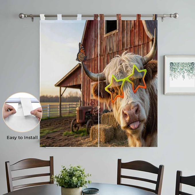 Farm Yaks Living Room Curtains 84 Inch Length, Window Curtains Tab Top