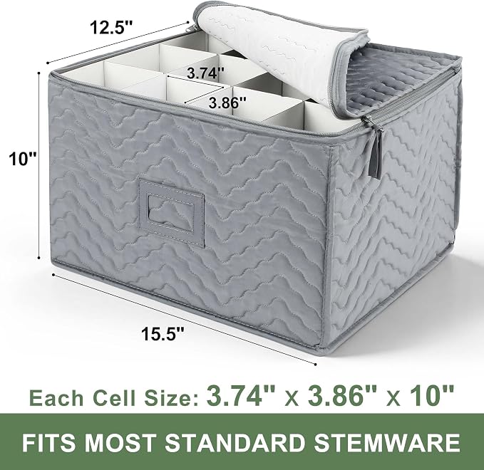 LotFancy Stemware Storage Containers, Deluxe Quilted Storage Case