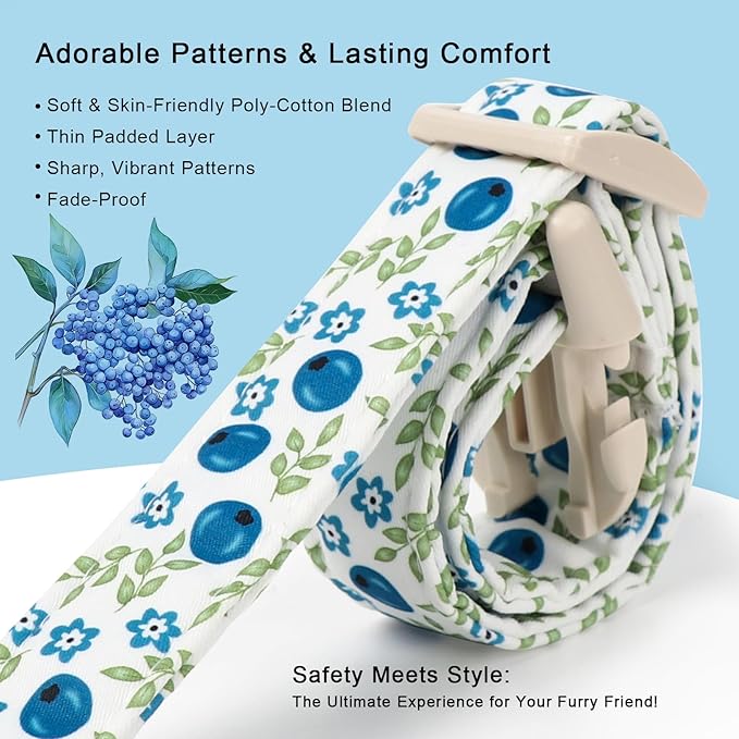 Spring/Summer Dog Collar for Medium Dogs - Fresh Blueberry Girl Boy Dog Collars, Soft Lightweight Puppy Collar, Breathable Adjustable Male Female Fruit Floral Dogs Collars M