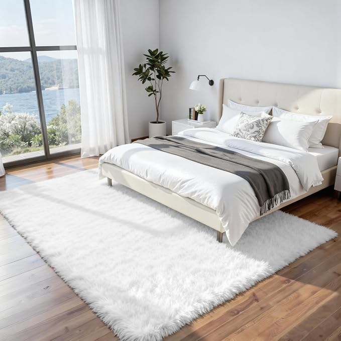 6x9 Area Rugs for Living Room Rug: Soft Fluffy Shag White Rugs for Bedroom