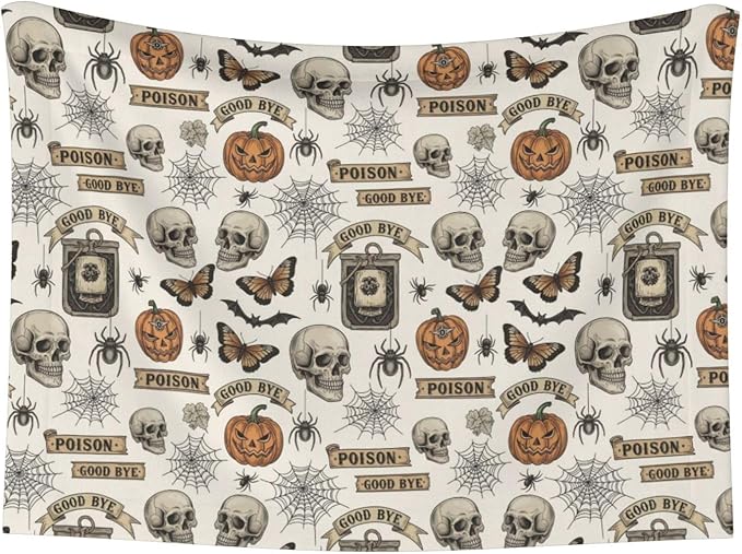 Two Sided Pet Cuddler Blanket for Anxiety Calming, Vintage Skull Skeleton Spider Web Witch Board Gothic, Reversible Plush Design with Bubble Dot Pattern Provides Familiar Surface Anywhere