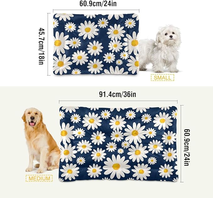 Daisy Floral Pet Bed Cute Dog Bed Mat Absorbing Non Slip Pad Pet Sleeping Mat for Small, Medium, and Large Dogs Puppy Cat 24 in x 18 in