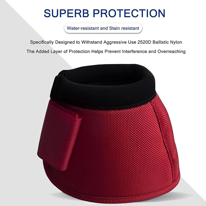 Equine Ballistic Overreach Bell Boots - No-Turn Horse Hoof Protection Boots (Sold in Pairs) WineRed Medium