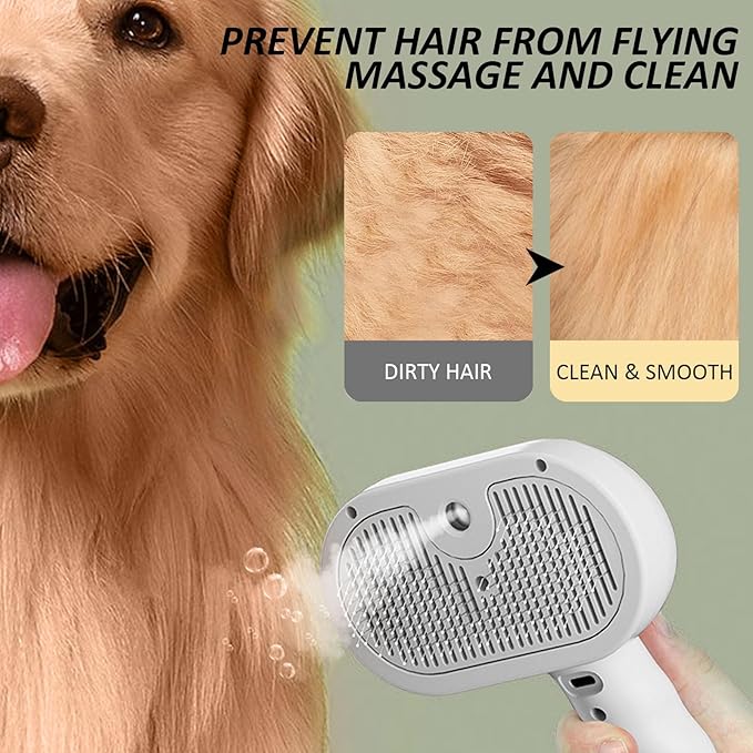 Fur Shower Brush for Dogs, 3 In 1 Self Cleaning Steamy Pet Brush, Pets Spray Hair Removal Comb - Anti-Static, Dog Grooming Tool With Steam | Skin-Friendly Design (Green)