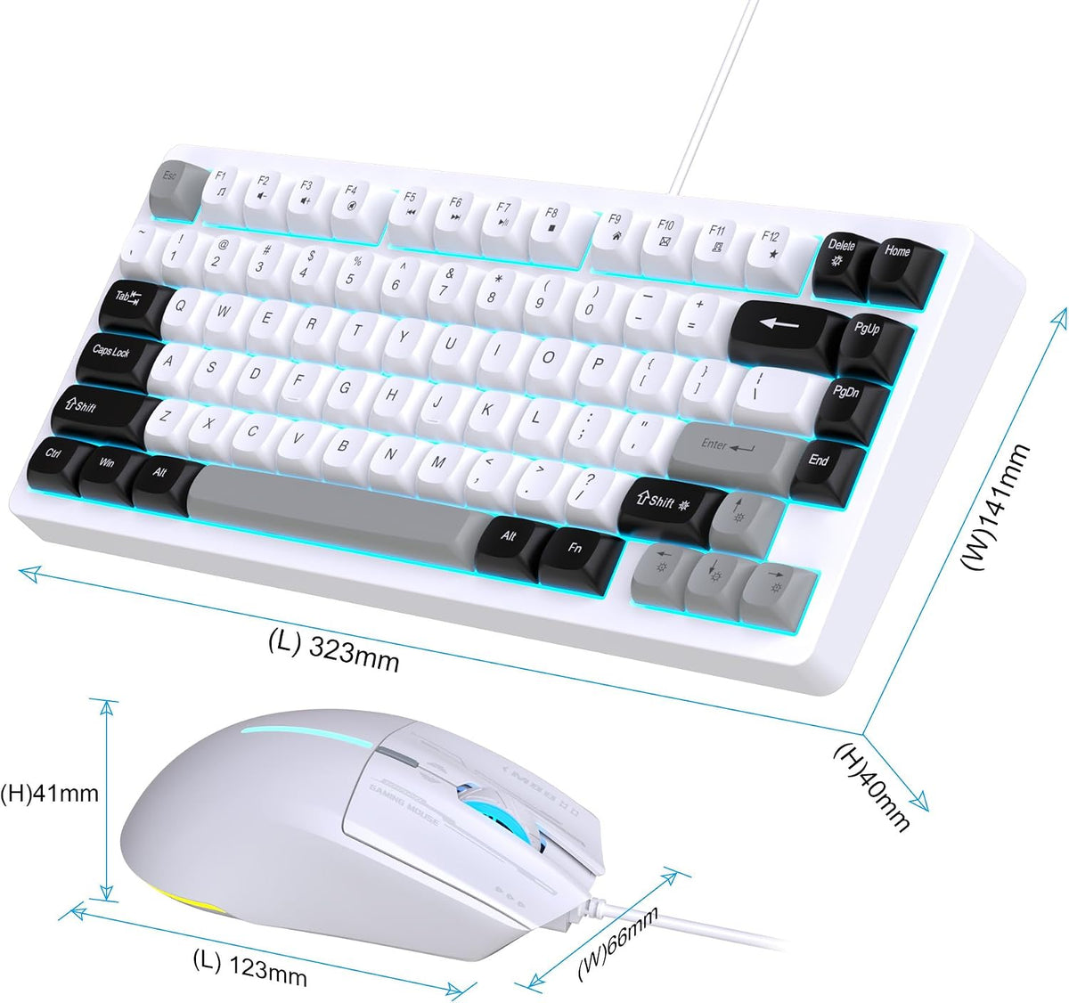 Snpurdiri 75% Wired Gaming Keyboard and Mouse Combo (Black Grey White)