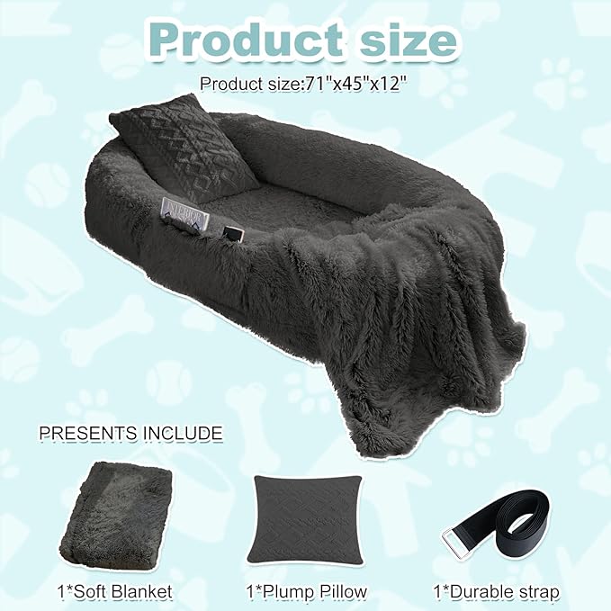 YAEM Human Dog Bed, 71"x45"x12" Calming Giant Human Size Dog Bed for Adults, Washable Faux Fur Orthopedic Napping Pet Beds with Non-Slip Bottom, Dark Grey