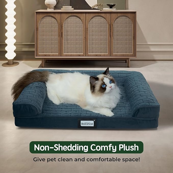 BALANCE Orthopedic Dog Bed, Egg Crate Foam Dog Couch for Pet Sleeping, Pet Sofa with Removable Washable Cover & Waterproof Lining, Comfy Dogs Bed for Small Dogs, Blue