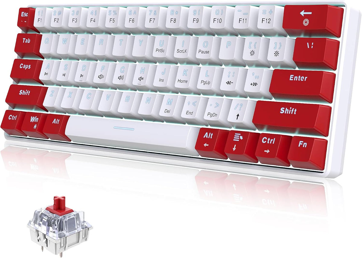 Snpurdiri Wired 60% Mechanical Gaming Keyboard (Red-White, Red Switches)