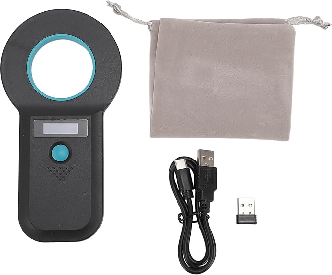 Diyeeni Portable Pet Chip Scanner, Animal Handheld Reader, 128 Sets of Data Storage, 15 Digits Animal Chip Registration RFID Microchips Scanner, USB Connects to PC (Black)