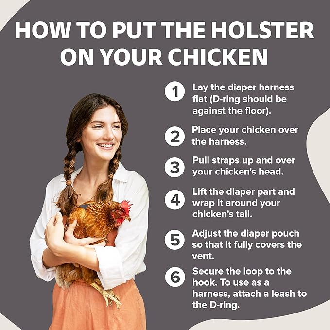 Hen Holster Bird Diaper, Wrap Around - for Hens, Roosters, Ducks, Geese, Leak-Proof Design, Comfortable Fleece Strap Bird Harness with Sewn-in Liner, Secure Hook and Loop Closure - S/M, Gray