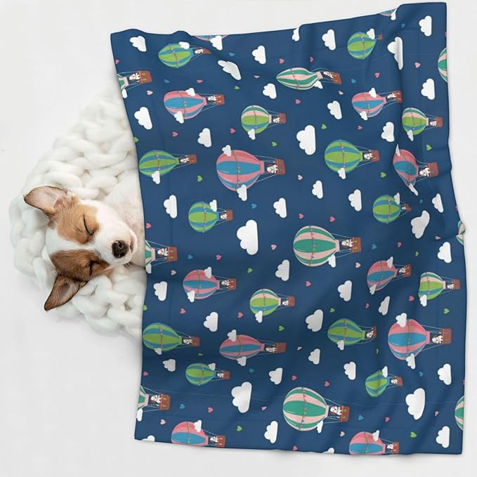 Dog and Cat Blanket in One, Dachshund Hot Air Balloon Dogs, Double Sided Plush Throw with Raised Dot Pattern on One Side and Flat Velvet on Other for Variety