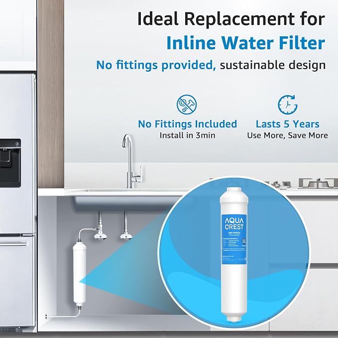 AQUA CREST FF35 Inline Water Filter Replacement, 1/4" Quick-Connect Replacement