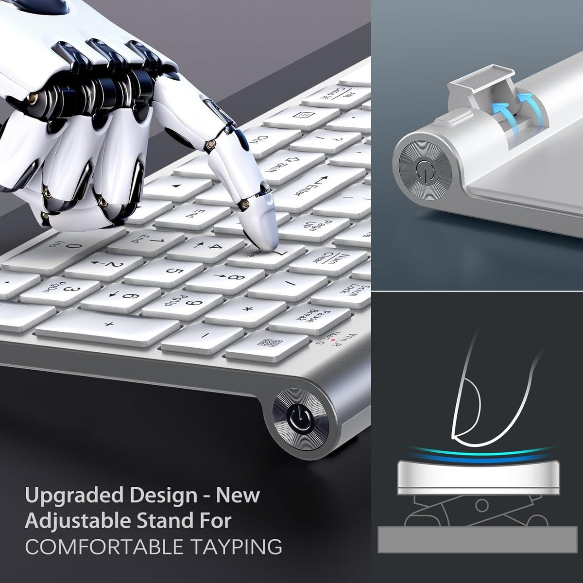 JOYACCESS Wireless Keyboard and Mouse, Ergonomic,Dustproof and Portable Wireless Keyboard with Number Keypad, Adjustable DPI Computer Mouse for Laptop,PC, Windows-Silver White