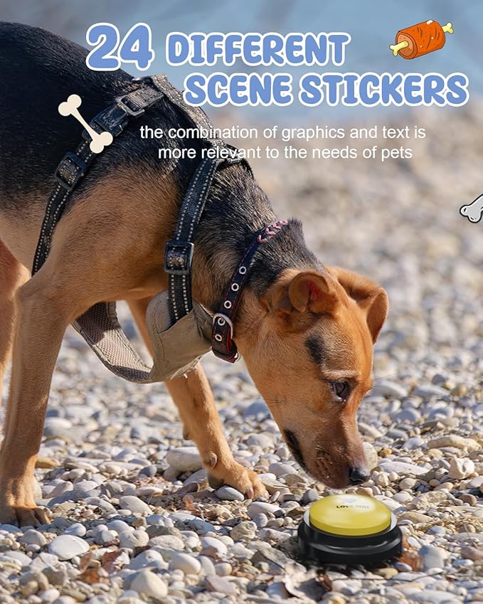 Dog Buttons for Communication, 6 Pcs Dog Talking Button Set, 30s Voice Recordable Pet Training Buzzer, Speaking Buttons for Cats & Dogs with Waterproof Dog Activity Mat and 24 Scene Stickers