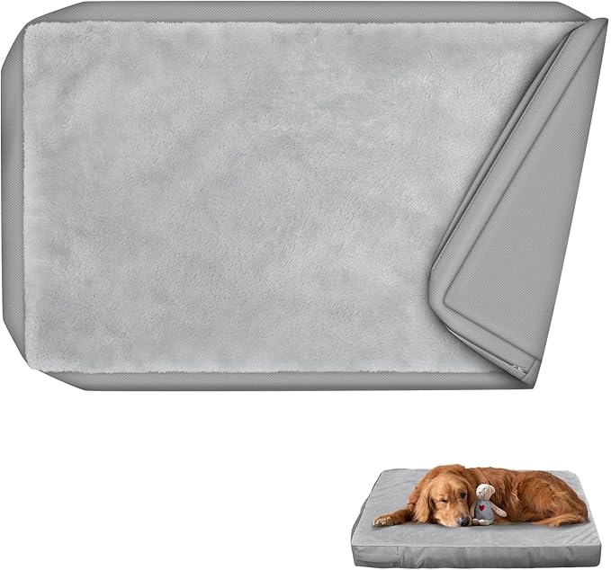 Explore Land Waterproof Dog Bed Cover Machine Washable Fluffy Dog Bed Replacement Cover for 48 Inch Crate, 48Lx30Wx4H inch, Gray