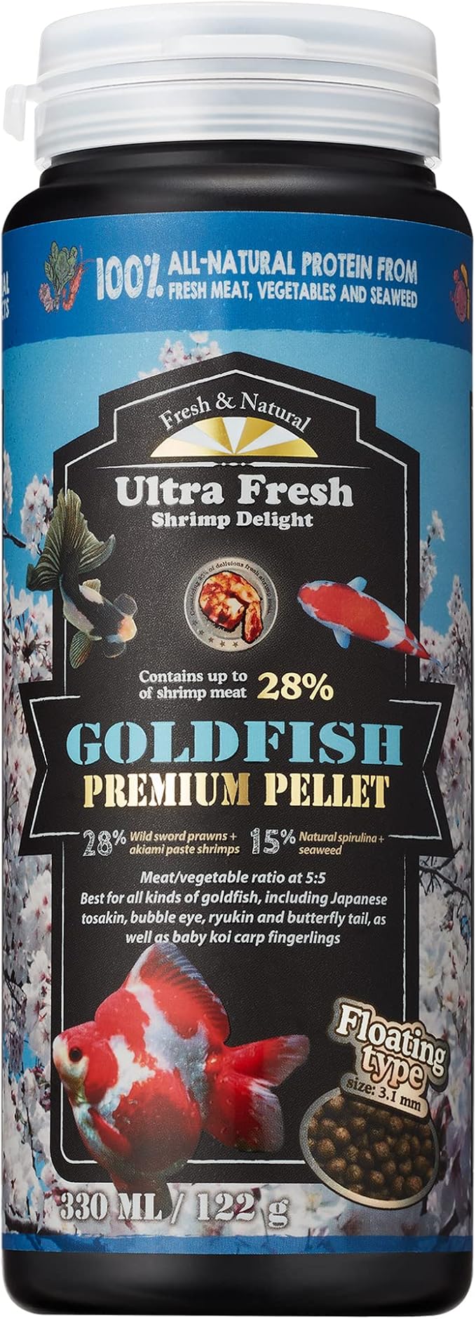 Ultra Fresh Floating Goldfish Food, Color Enhancing, Balanced Diet, All Natural Ingredients, Clear Water Formula, Goldfish Premium Pellet, 4.6 oz