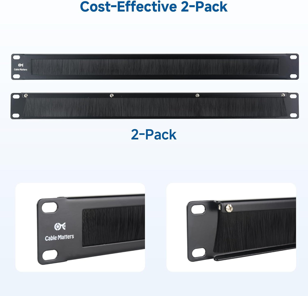Cable Matters 2-Pack 1U 19-Inch Rack Mount Brush Panel, Black