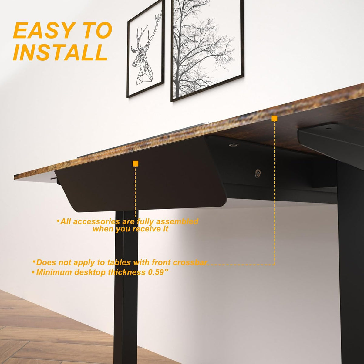 Under Desk Mounted Sliding Drawer with 60 Degree Tilt Panel to Pull Out, 15'' Long & 9'' deep Large Storage Organizer for Sit Stand Workstation