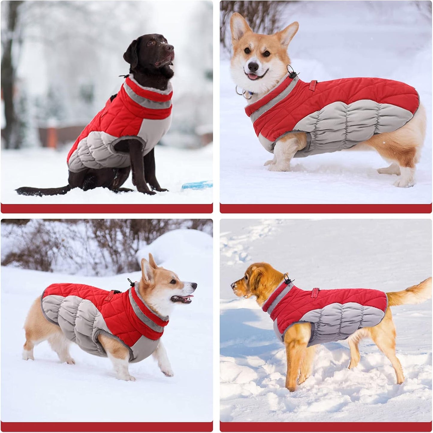 FUAMEY Dog Coat for Small Dogs,Waterproof Dog Winter Jacket with Harness Built in Puppy Cold Weather Coats Reflective Pet Vest with Zipper Warm Fleece Dogs Snowsuit Windproof Red S