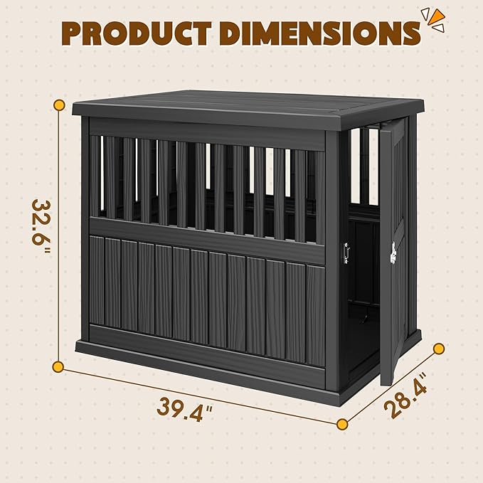 Bifanuo 40-Inch Dog Crate Furniture, Heavy Duty Dog Crate for Large and Medium Dog, Lockable Indoor Outdoor Dog Kennel & End Table, Decorative Plastic Pet Cage (Black)