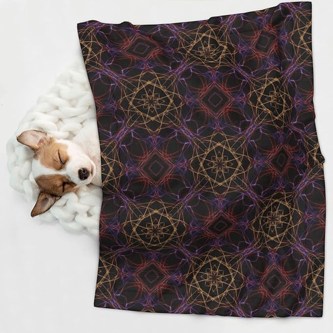 Two Sided Plush Pet Blanket for Warmth Comfort, Magic Smoking Sacred Geometric, Reversible Throw with Cozy Nubby Side for Chilly Nights Napping Spots Around House