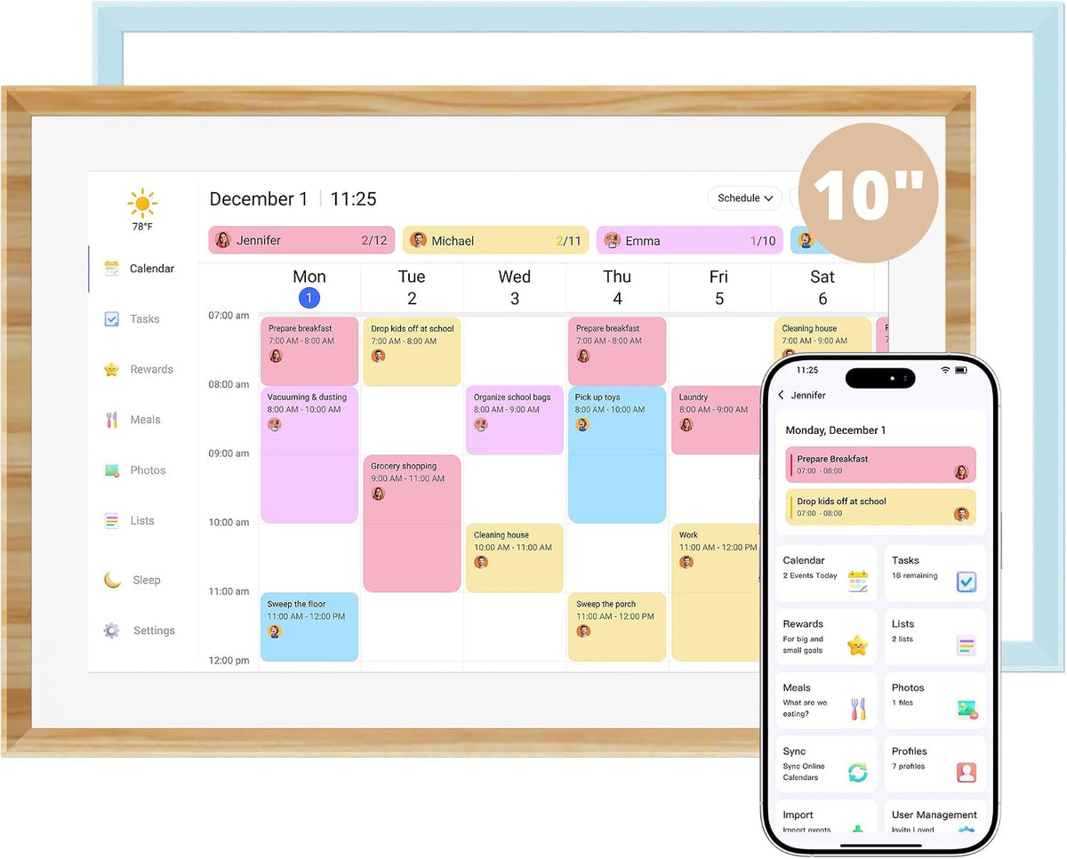 Dragon Touch 10.1-inch Digital Calendar Wall & Desk Chore Chart with Dual Swappable Snap Frames Smart Family Planner, Digital Picture Frame for Mom, Women, Christmas & Weddings