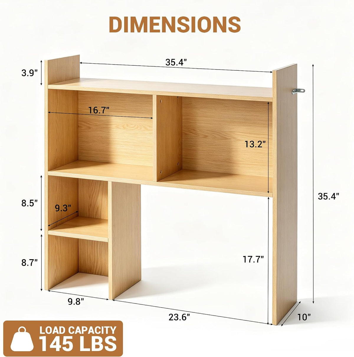 deli Desktop Shelf, Desk Hutch with 5 Shelves for Computer Desk, Natural