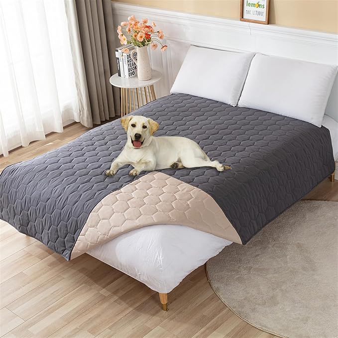 GIBZ Waterproof Dog Bed Cover Anti Slip Pet Furniture Protector Washable Blanket Large Soft Quilted Mat, Dark Grey, 75x180cm