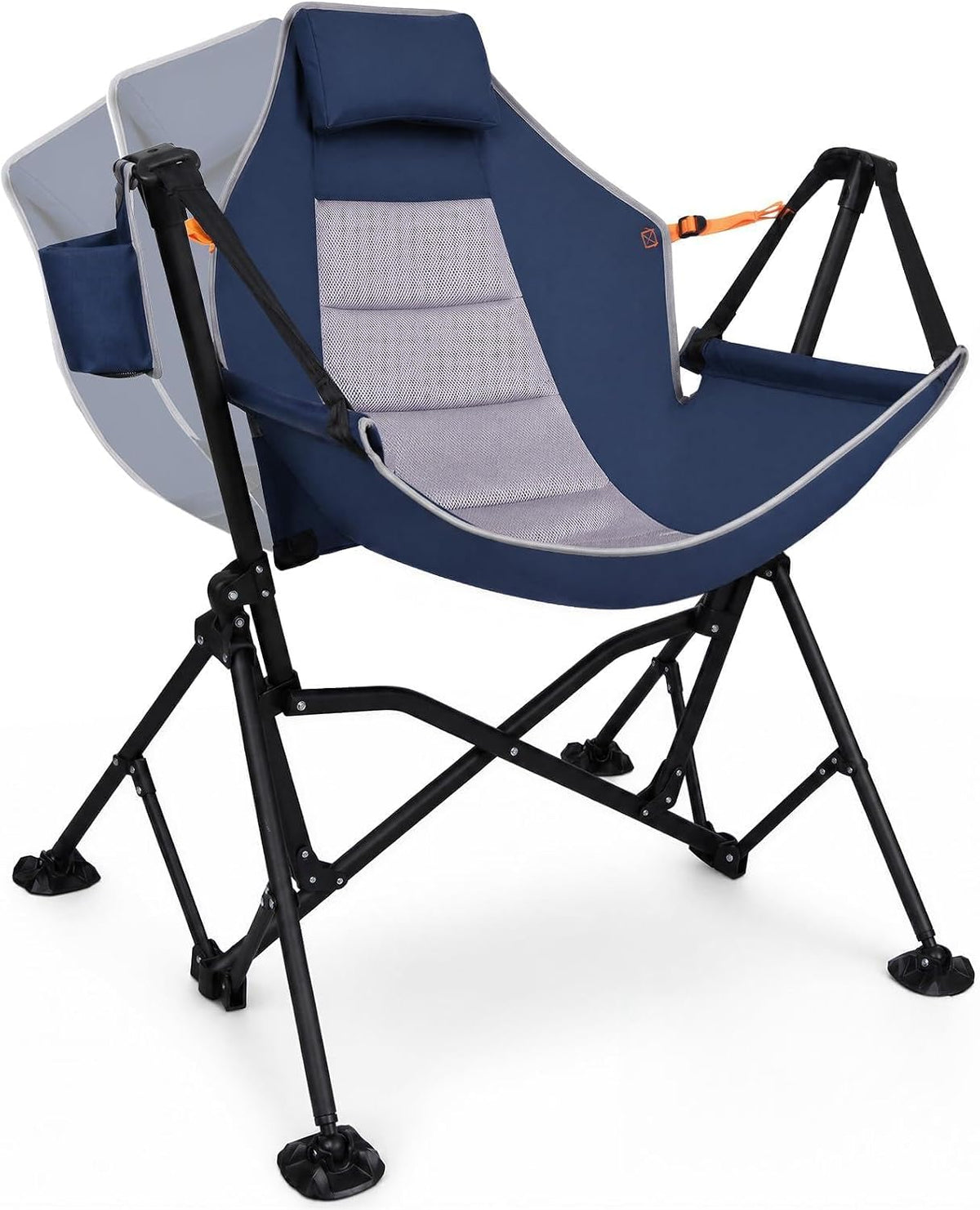 Romswi 1 Pcs Hammock Chair, Oversized Portable Folding Swinging Chair with Adjustable Back & Seat, Supports 440lbs for Outdoor, Patio, Lightweight Camp Chair Blue(Without footrest)