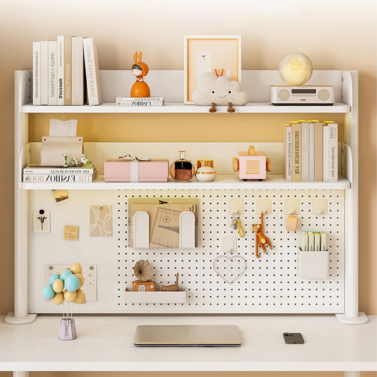 Clamp On Desk Organizer Shelf,Desk Extender Pegboard,White,39.4in