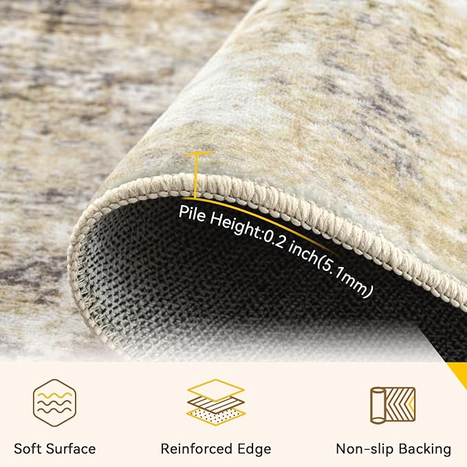 RELEANY Washable Area Rugs 5'x7' Non-Slip Modern Abstract Soft