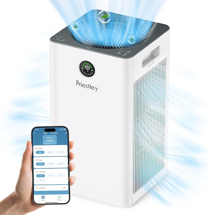 Priestley Air Purifiers for Home Large Room up to 1500 sq ft, Smart Control Air