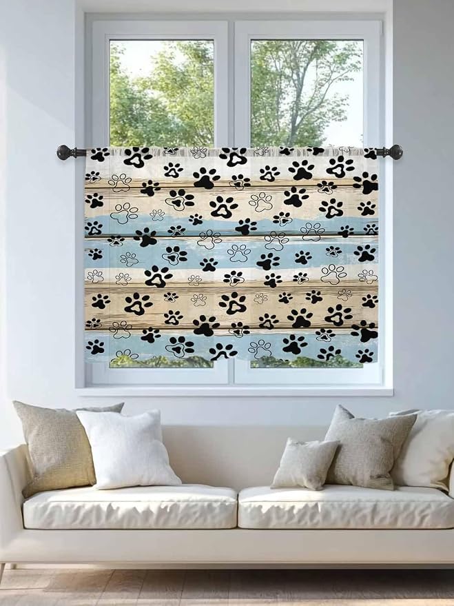 Sheer Curtains 54 Inch Length, Vintage Farmhouse Rustic Wooden Grain Privacy