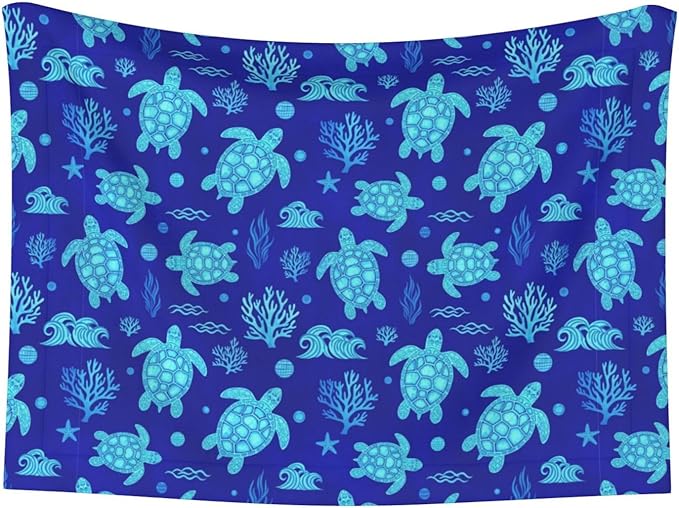 Reversible Plush Throw for Dogs and Cats, Watercolor Blue Sea Turtle, Double Sided Blanket with Nubby Dot Side and Sleek Side Ideal for Cuddling Nesting Security