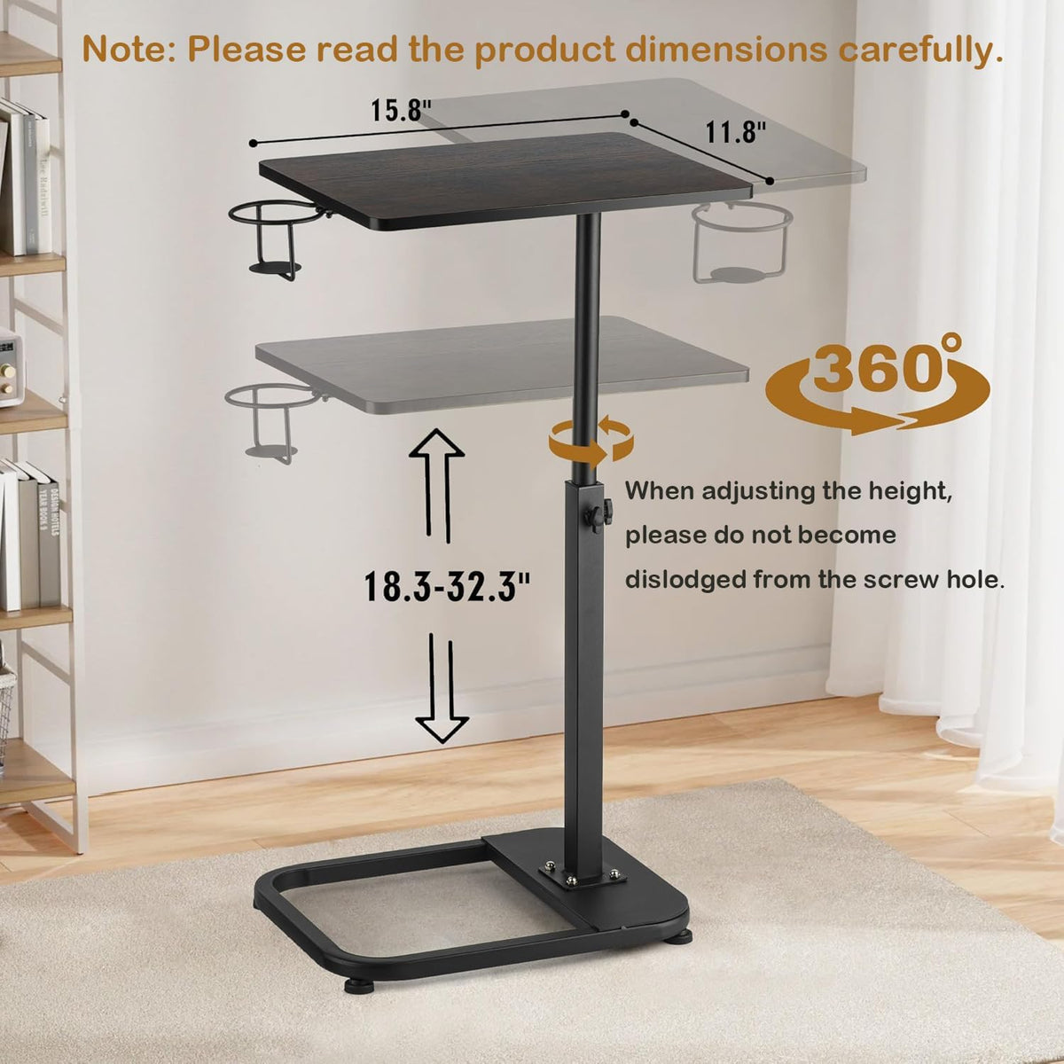 facka Adjustable C-Shaped TV Tray Table 18-32 Inch Height Couch Table