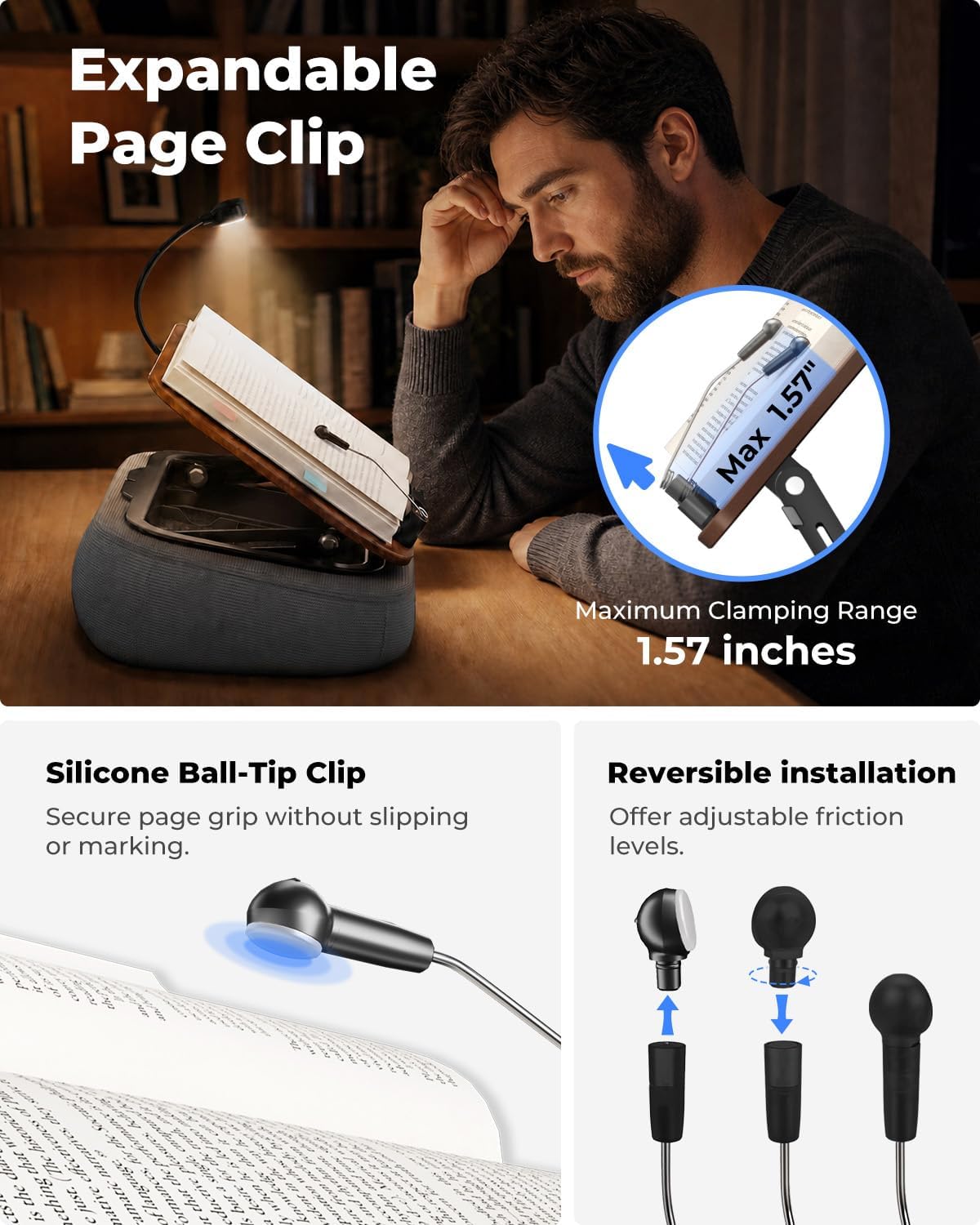 Viozon Lap Book Pillow Stand with Light, Adjustable Beanbag Reading Pillow with Storage, Multi-Angle Book Holder for Hands-Free Reading in Bed or Sofa,Book Lover Essential,Soft Cushion