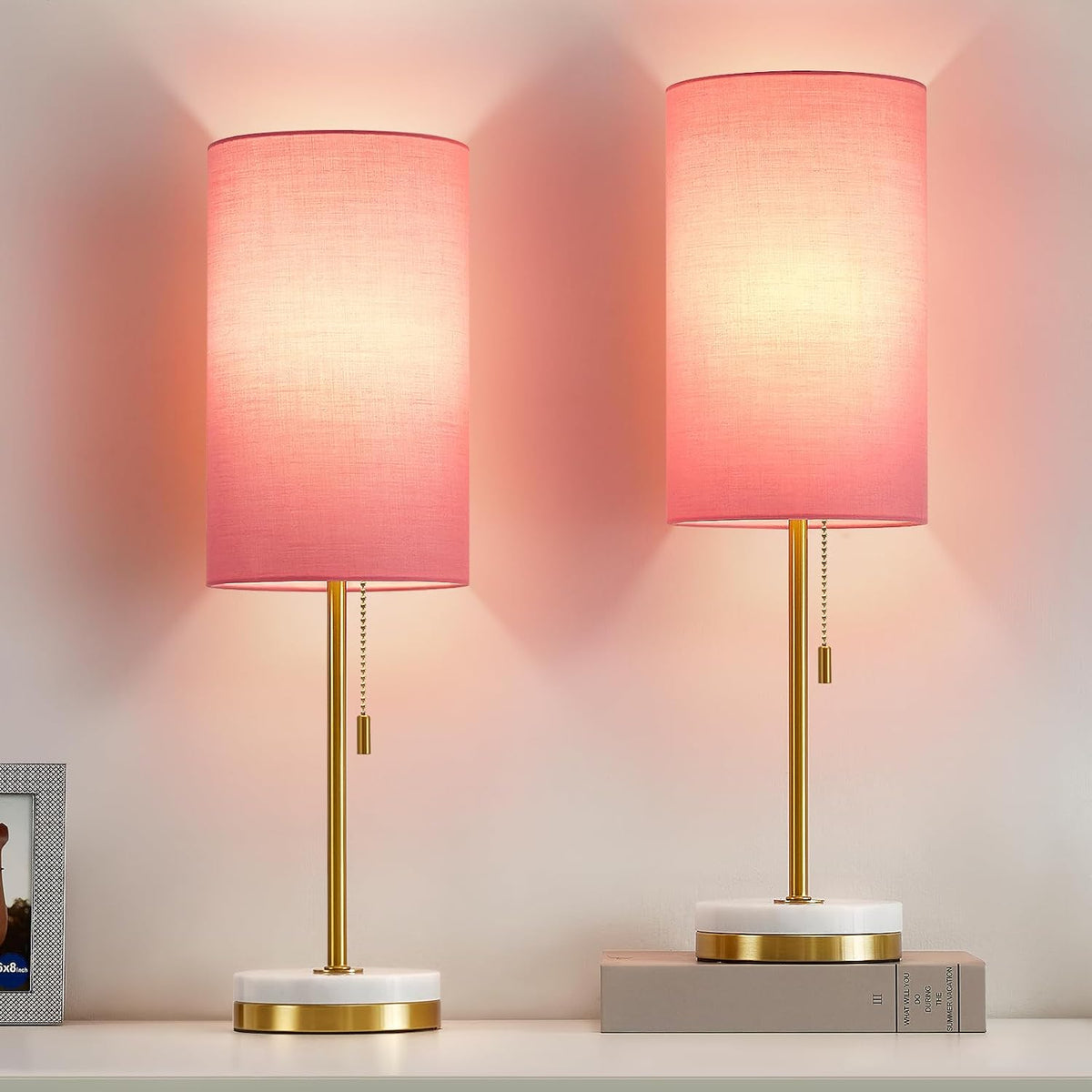 Luvkczc 18" Table Lamp Set of 2, Bedside Lamp with Marble Base, Pull Chain