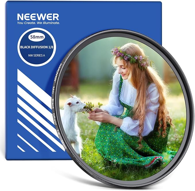 NEEWER 58mm Black Diffusion 1/8 Filter Soft Dreamy Cinematic Effect Filter