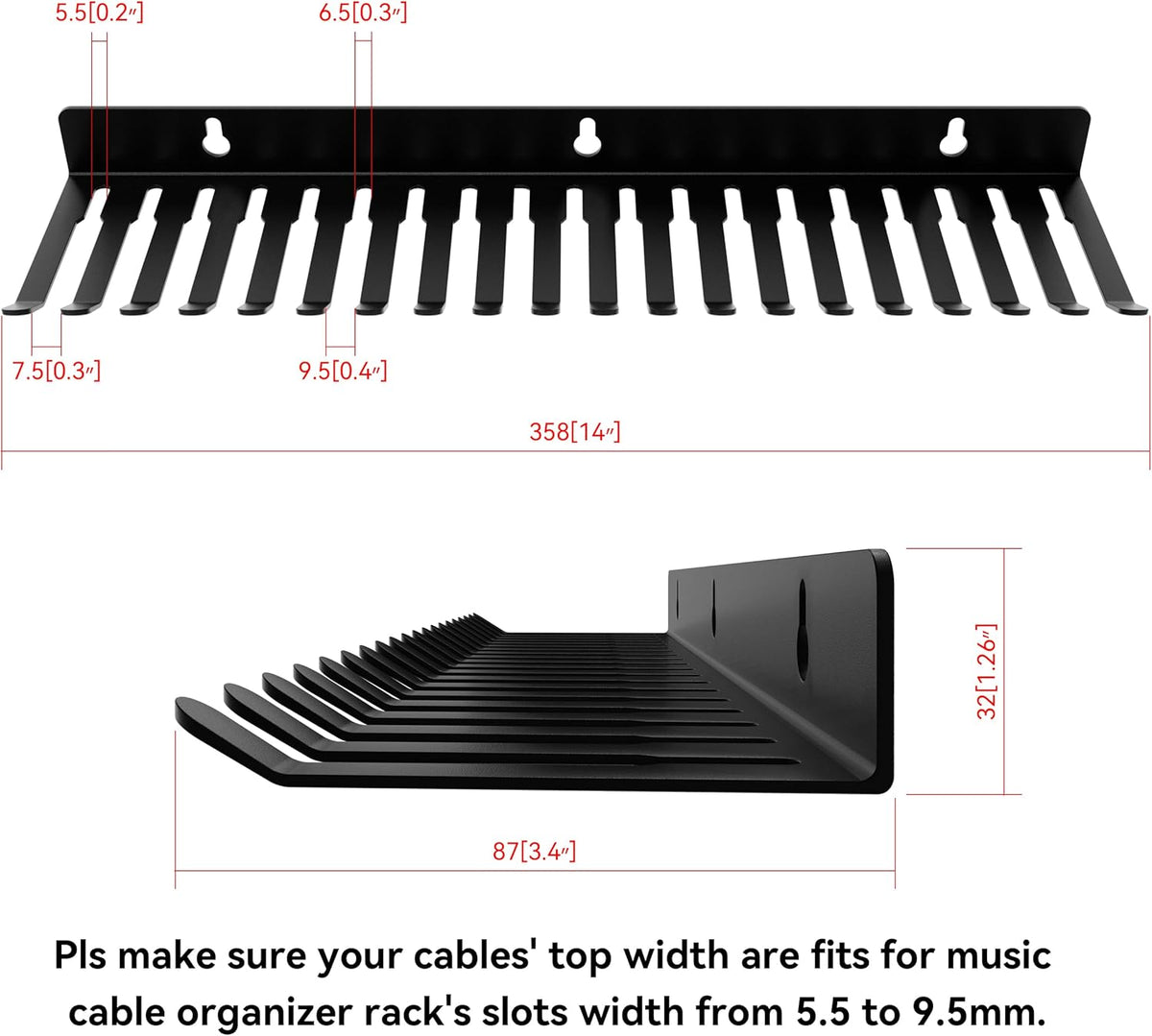 2 Pack 19 Slots Wall mountable Cable Hanger and Organizer,Cable Holder,Cable Organizer Studio Storage,Slots Width from 5.5 to 9.5mm for Cord Management Rack