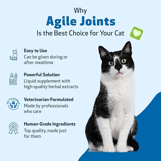 Pet Wellbeing Agile Joints for Cats - Hip and Joint Health, Mobility, Devil’s Claw, Boswellia, Joint Ligament and Cartilage - Veterinarian-Formulated Herbal Supplement 2 oz (59 ml)