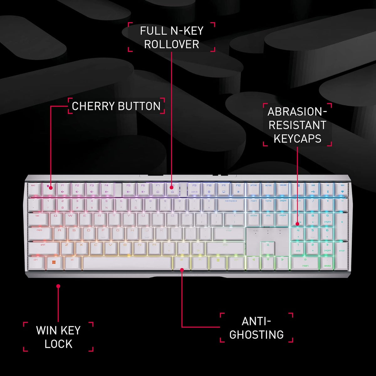 Xtrfy Cherry MX 3.0S Wireless, Mechanical Gaming Keyboard, Bluetooth, 2.4 GHz & Wired Mode, RGB Lighting, Aluminum Housing, Rechargeable, MX2A Blue Switches, Black