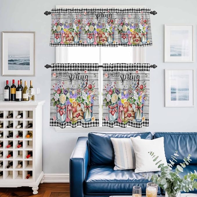 Spring Flowers Kitchen Curtains Set 3 Piece