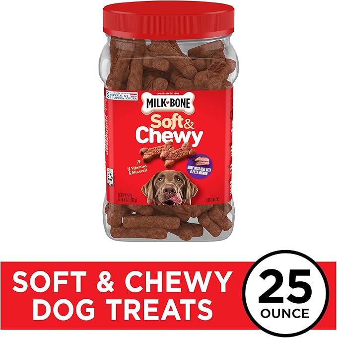 Milk-Bone Soft & Chewy Dog Treats, Beef & Filet Mignon Recipe, 25 Ounce (Pack of 2)