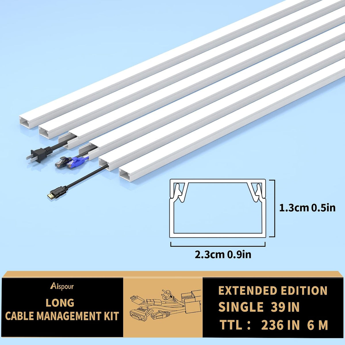 Extra-Long Paintable Cord Cover Hider for Wall TV - 6X 39.4in TTL 236in