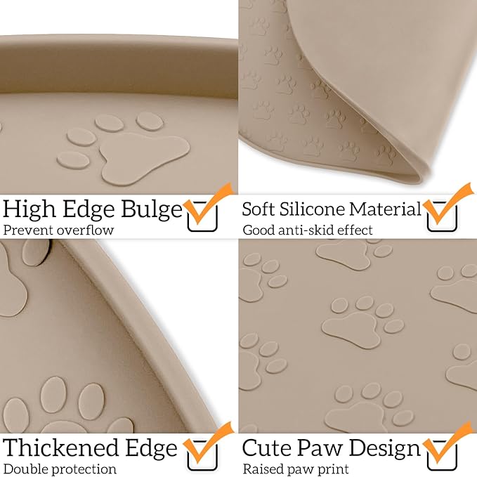 KPWACD Dog Food Mat Anti-Slip Bowl Mats for Food and Water, High-Lips Waterproof Pet Placemat Prevent Messy Spills to Floor, Silicone Puppy Feeding Trays for Large Medium Small Dogs Cats