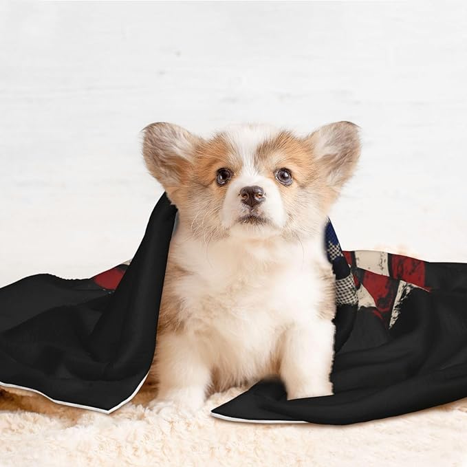 Pet Blanket for Couches and Beds, American Flag Grunge USA Flag, Reversible Double Sided Plush Design with Soft Bumpy Texture and Smooth Surface, Furniture Protector